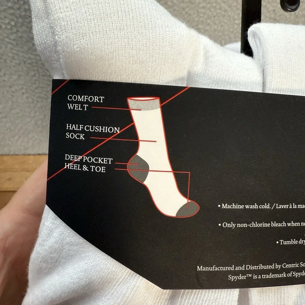 Spyder Socks Mens 6-12 Multicolor Crew Sock Polyester Spandex 12 Pairs Brand New